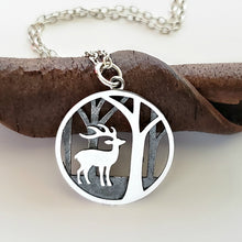 Load image into Gallery viewer, Sterling Silver Deer in Woods Charm/Necklace -- N222
