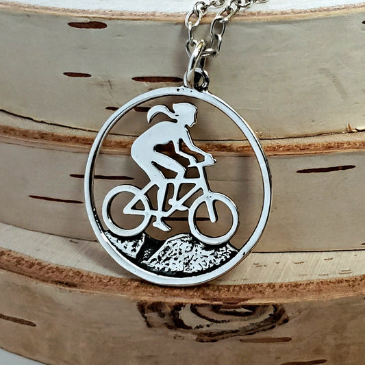 Sterling Silver Mountain Biker Girl Charm -- EF0194