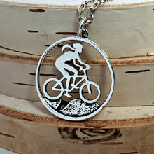Load image into Gallery viewer, Sterling Silver Mountain Biker Girl Charm -- EF0194
