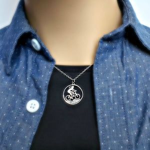 Sterling Silver Mountain Biker Girl Charm -- EF0194