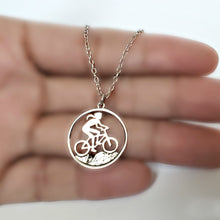 Load image into Gallery viewer, Sterling Silver Mountain Biker Girl Charm -- EF0194
