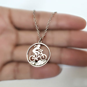 Sterling Silver Mountain Biker Girl Charm -- EF0194