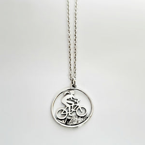 Sterling Silver Mountain Biker Girl Charm -- EF0194