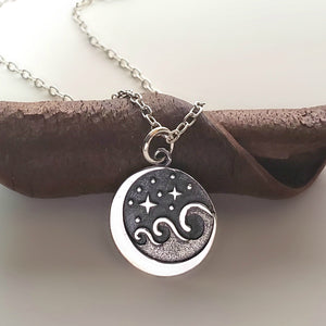 Sterling Silver Starry Night Wave Charm -- EF0197