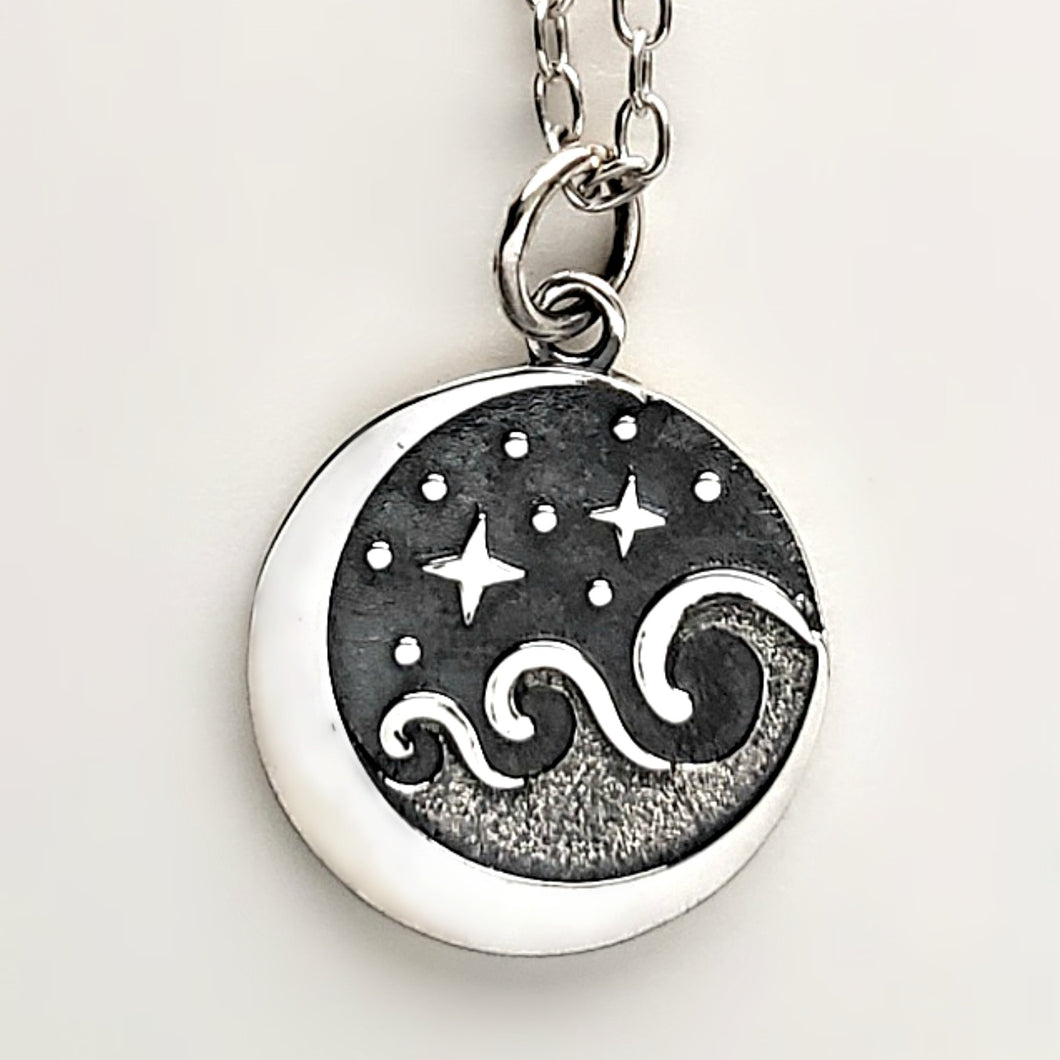 Sterling Silver Starry Night Wave Charm -- EF0197