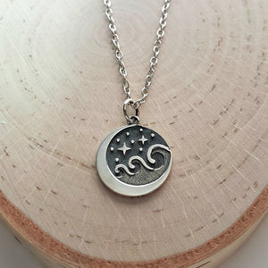 Sterling Silver Starry Night Wave Charm -- EF0197