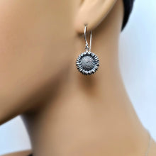 Load image into Gallery viewer, Sterling Silver Sunflower Dangle Earrings -- EF0204
