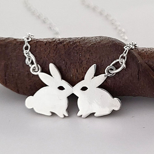 Sterling Silver Kissing Rabbits Necklace -- EF0208