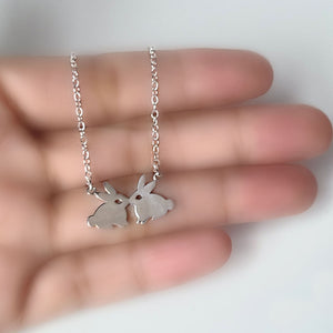 Sterling Silver Kissing Rabbits Necklace -- EF0208