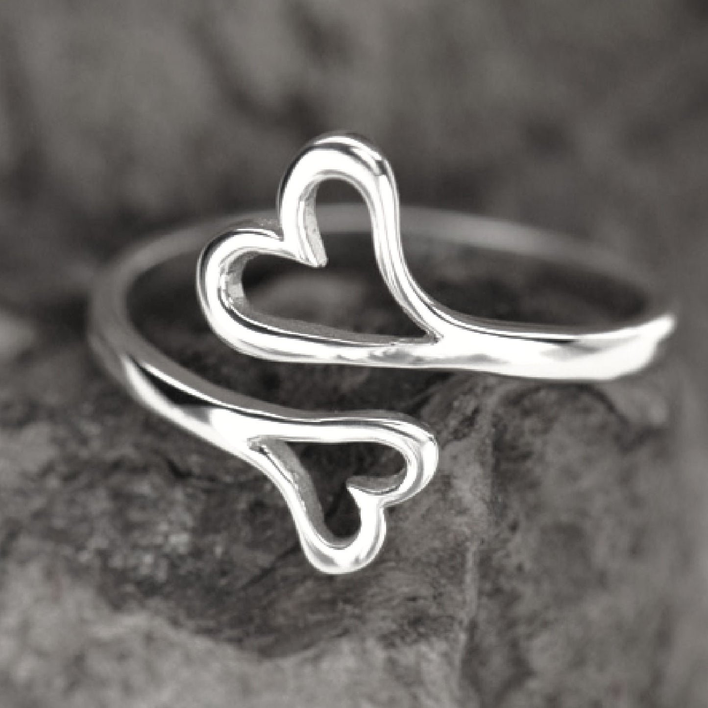 Sterling Silver Adjustable Double Heart Ring