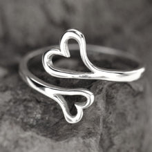 Load image into Gallery viewer, Sterling Silver Adjustable Double Heart Ring
