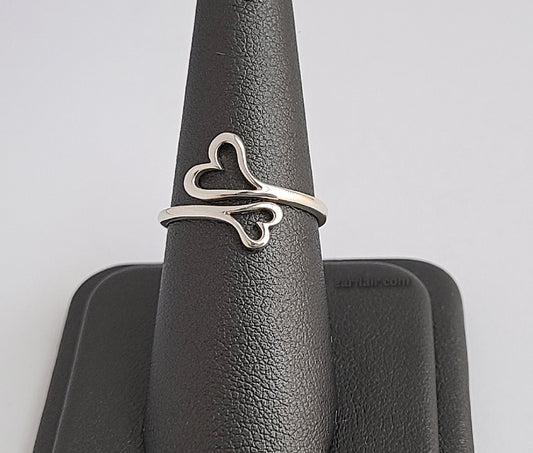 Sterling Silver Adjustable Double Heart Ring