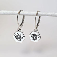 Load image into Gallery viewer, Sterling Silver Lever Back Bee Dangle Earrings -- E266
