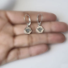 Load image into Gallery viewer, Sterling Silver Lever Back Bee Dangle Earrings -- E266
