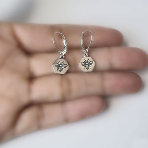 Sterling Silver Lever Back Bee Dangle Earrings -- E266