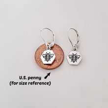 Load image into Gallery viewer, Sterling Silver Lever Back Bee Dangle Earrings -- E266
