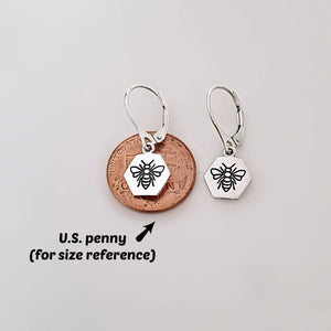Sterling Silver Lever Back Bee Dangle Earrings -- E266