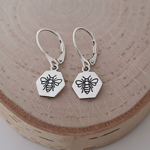 Sterling Silver Lever Back Bee Dangle Earrings -- E266