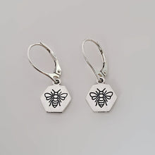 Load image into Gallery viewer, Sterling Silver Lever Back Bee Dangle Earrings -- E266
