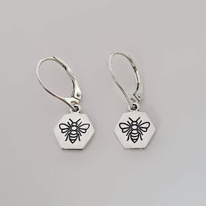Sterling Silver Lever Back Bee Dangle Earrings -- E266