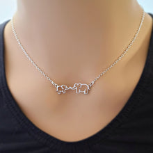 Load image into Gallery viewer, Sterling Silver Mommy and Me &quot;Kissing&quot; Elephants Necklace
