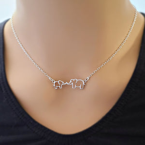 Sterling Silver Mommy and Me "Kissing" Elephants Necklace