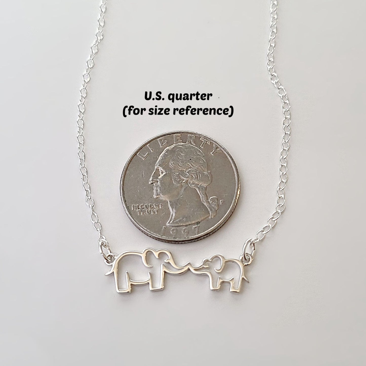 Sterling Silver Mommy and Me "Kissing" Elephants Necklace