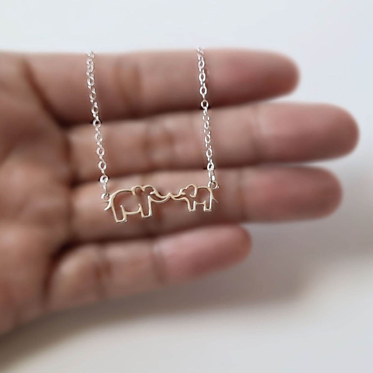Sterling Silver Mommy and Me "Kissing" Elephants Necklace