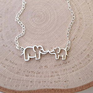 Sterling Silver Mommy and Me "Kissing" Elephants Necklace