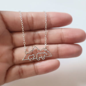 Sterling Silver Mountain with Bears Necklaces -- EF0223