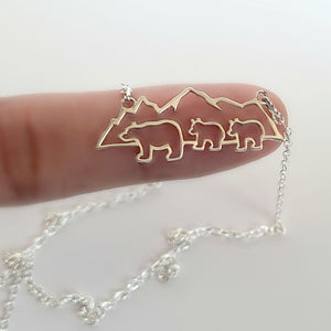 Sterling Silver Mountain with Bears Necklaces -- EF0223