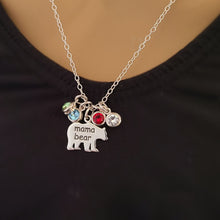 Load image into Gallery viewer, Sterling Silver Mama Bear Necklace with Birthstone Charms -- EF0227
