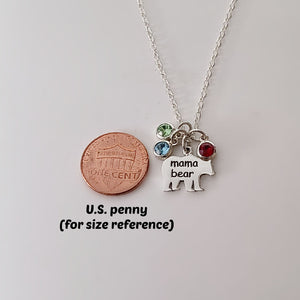 Sterling Silver Mama Bear Necklace with Birthstone Charms -- EF0227