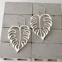 Load image into Gallery viewer, Sterling Silver Openwork Monstera Leaf Dangle Earrings -- E269

