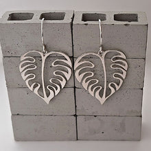 Load image into Gallery viewer, Sterling Silver Openwork Monstera Leaf Dangle Earrings -- E269
