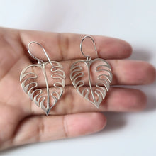 Load image into Gallery viewer, Sterling Silver Openwork Monstera Leaf Dangle Earrings -- E269
