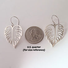 Load image into Gallery viewer, Sterling Silver Openwork Monstera Leaf Dangle Earrings -- E269
