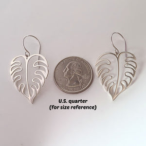 Sterling Silver Openwork Monstera Leaf Dangle Earrings -- E269