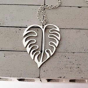 Sterling Silver Openwork Monstera Leaf Charm/Necklace -- N256
