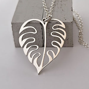 Sterling Silver Openwork Monstera Leaf Charm/Necklace -- N256