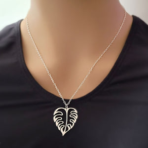 Sterling Silver Openwork Monstera Leaf Charm/Necklace -- N256