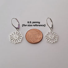 Load image into Gallery viewer, Sterling Silver Daisy Lever back Dangle Earrings -- E270
