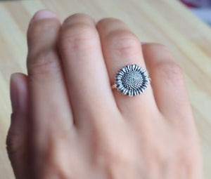 Sterling Silver Oxidized Sunflower Ring -- EF0239
