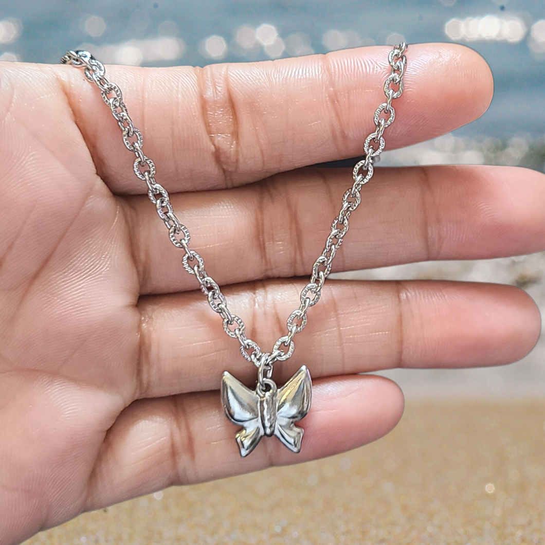 Stainless Steel Butterfly Charm Necklace -- EF0243