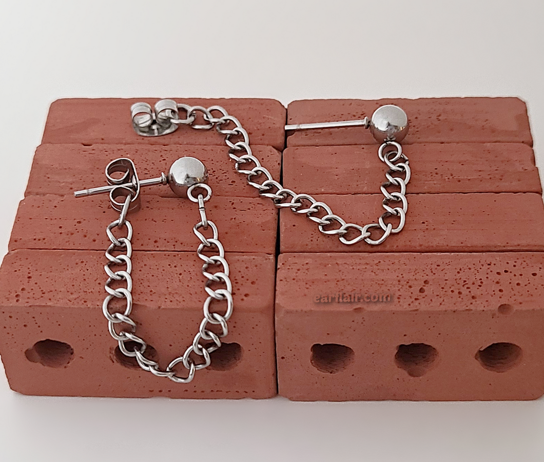 Stainless Steel Twist Chain Stud Dangle Earrings - EF0250