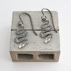 Sterling Silver Small Snake Dangle Earrings -- E274