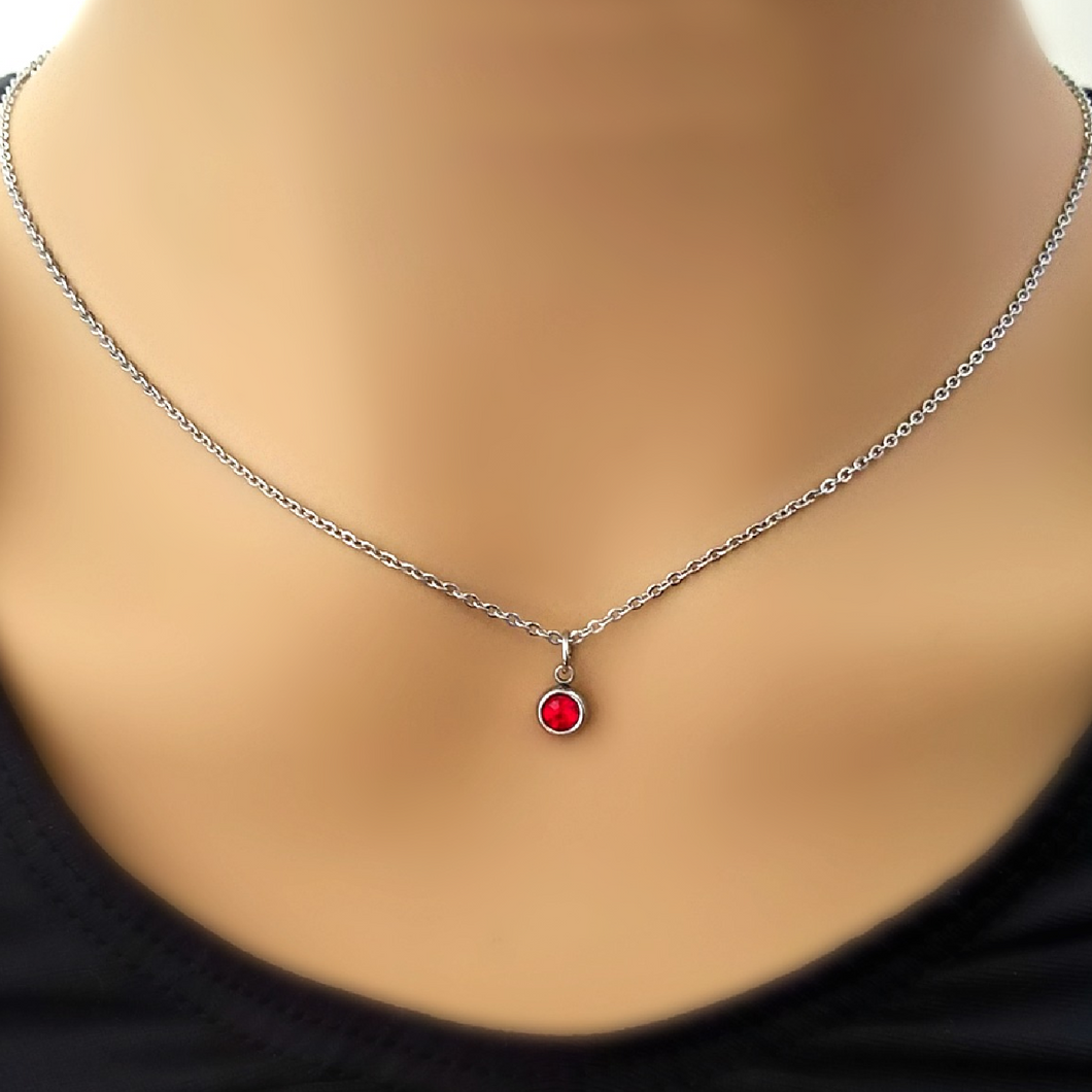 Stainless Steel Birthstone Charm Necklace