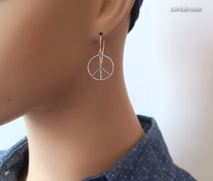Sterling Silver Peace Sign Dangle Earrings -- E115