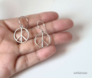 Sterling Silver Peace Sign Dangle Earrings -- E115