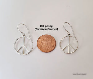 Sterling Silver Peace Sign Dangle Earrings -- E115